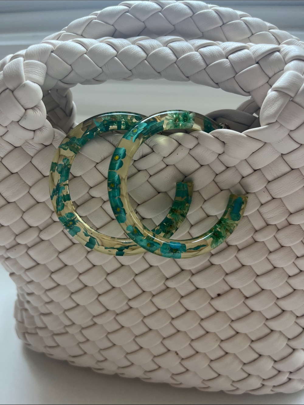 Anthropologie Green Floral Resin Hoop Earrings - Women Jewelry